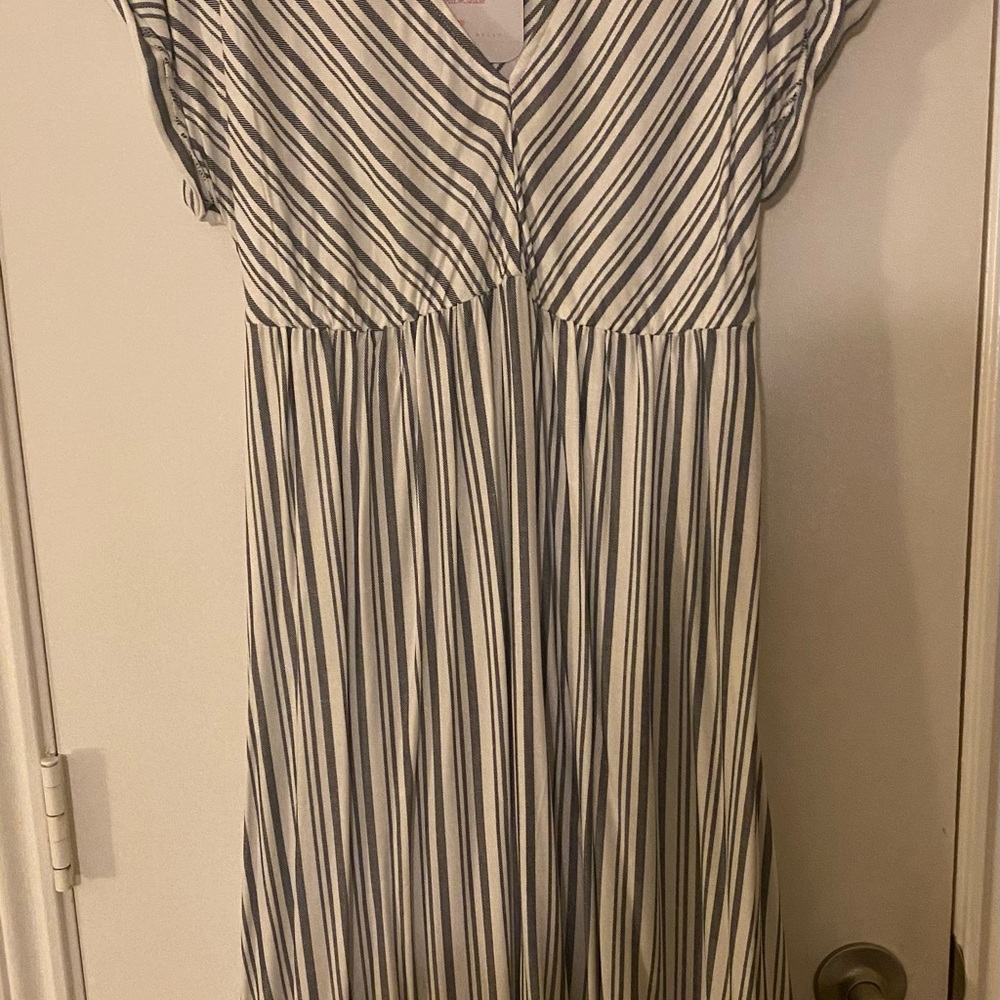 Isabel Maternity by Ingrid & Isabel Navy and White Striped Midi Dress